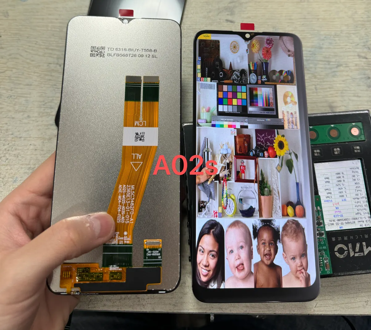 Samsung A02s screen sample, front and back