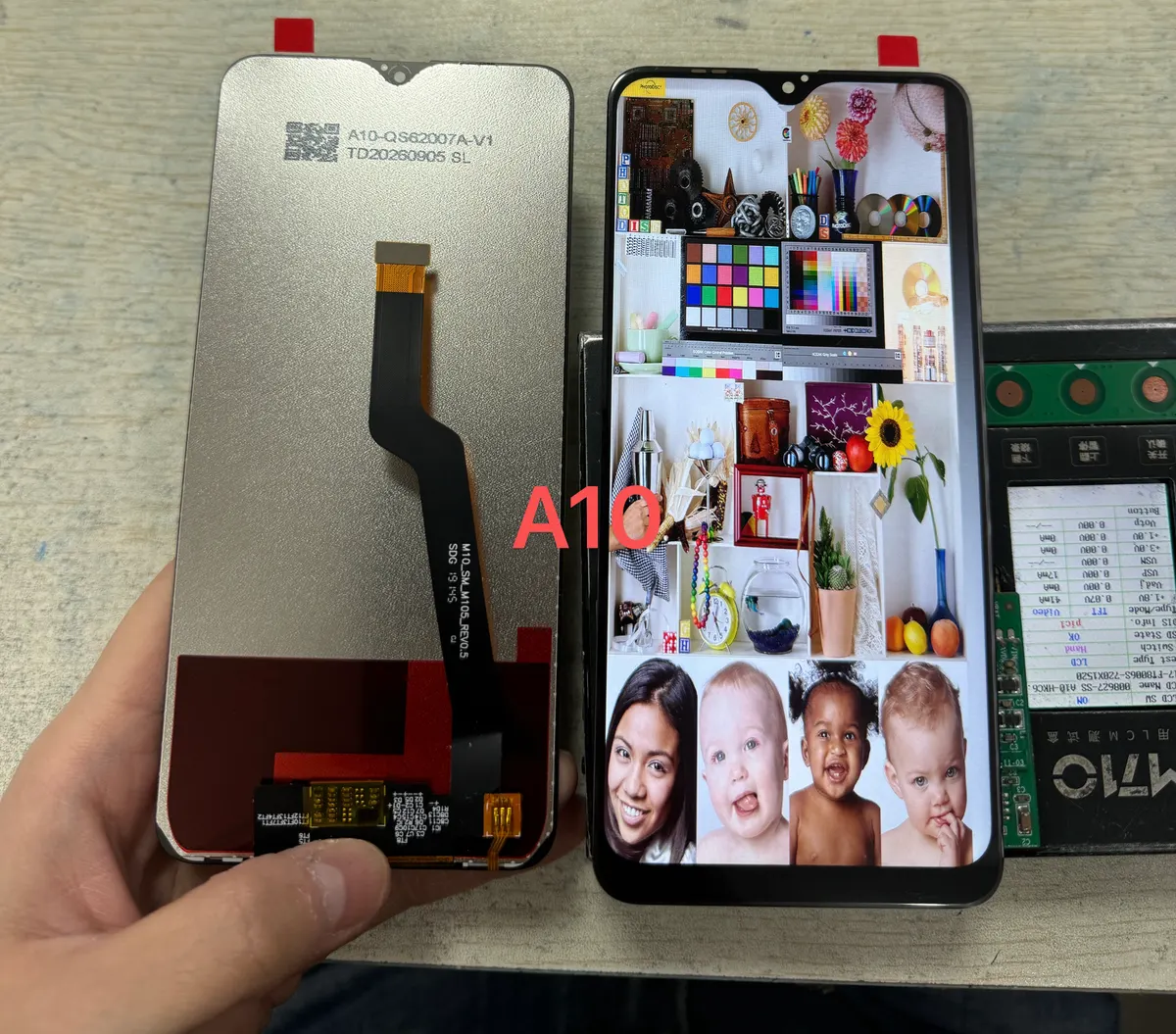 Samsung A10 screen sample, front and back