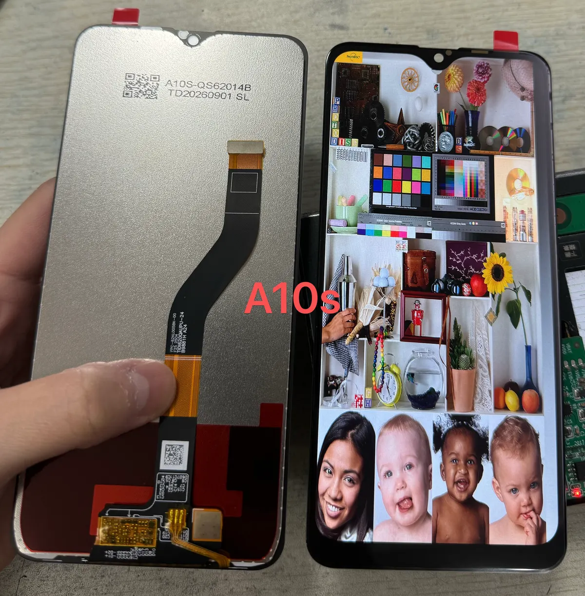 Samsung A10s screen sample, front and back