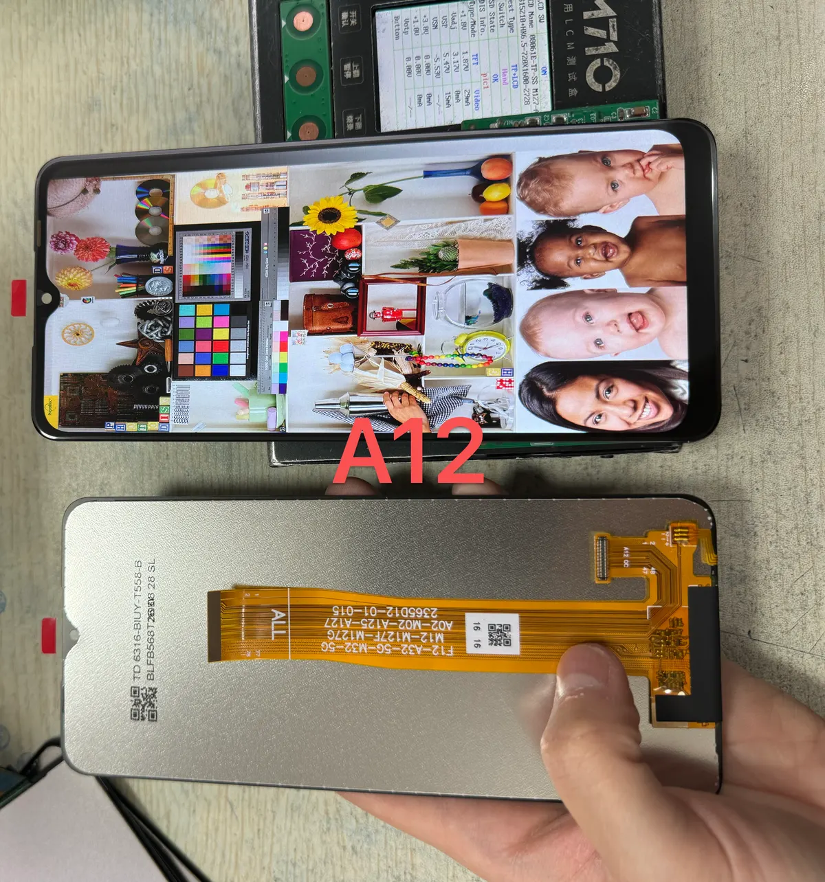 Samsung A12 screen sample, front and back