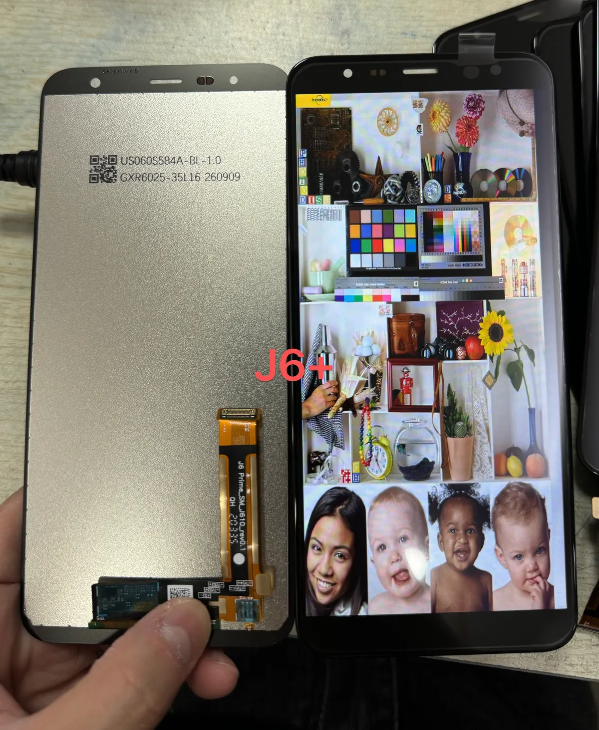 Samsung J6+ screen sample, front and back