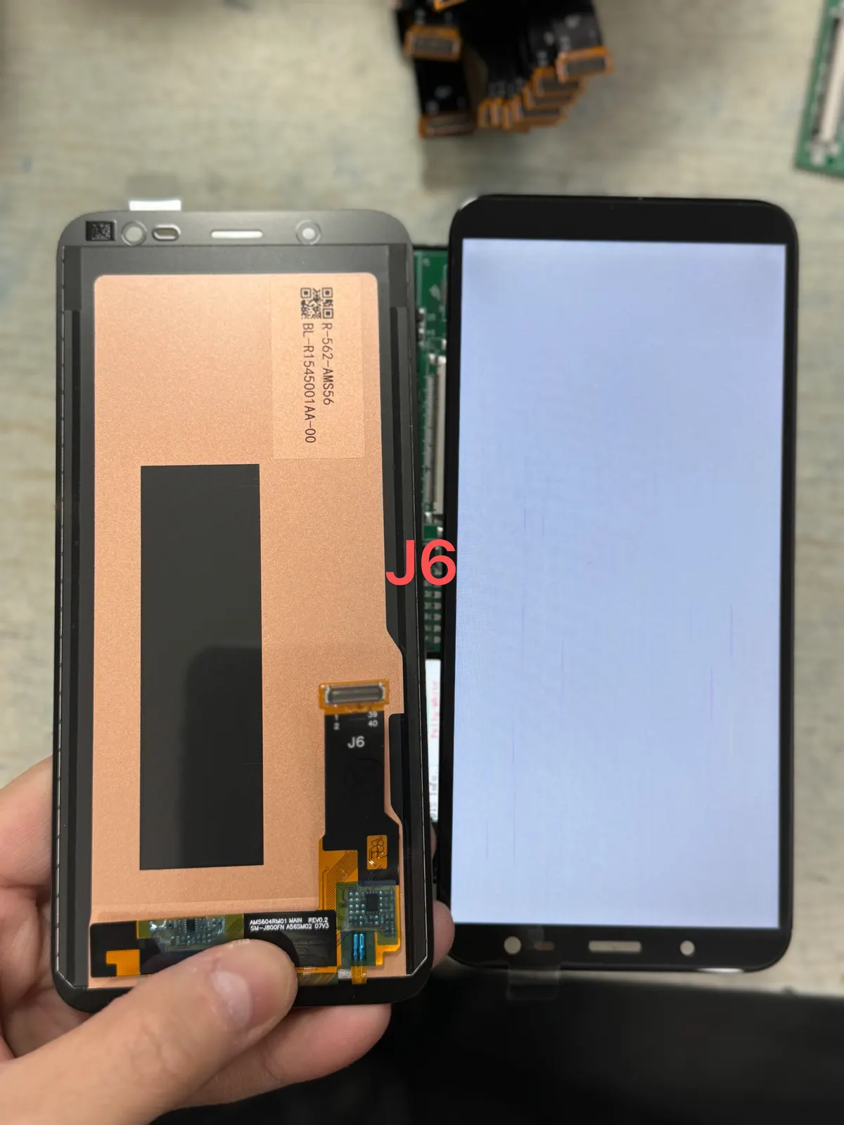 Samsung J6 screen sample, front and back
