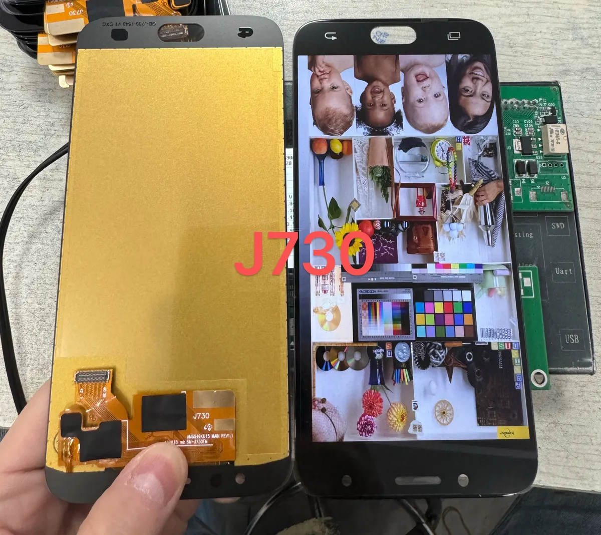 Samsung J730 screen sample, front and back