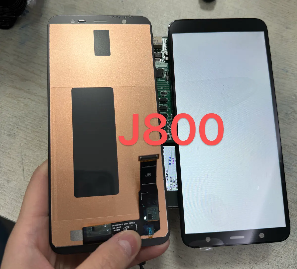 Samsung J800 screen sample, front and back